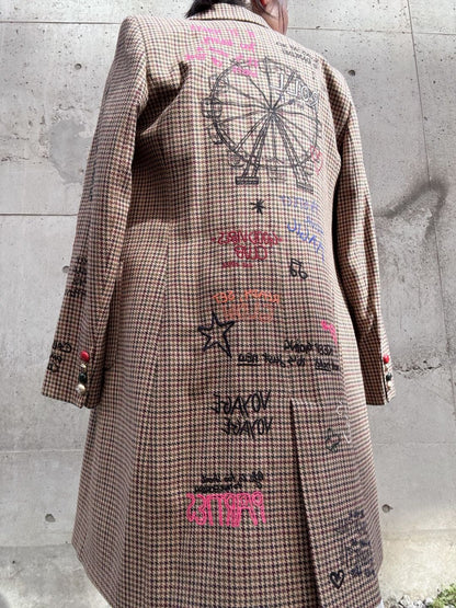 VILAGALLO abrigo pata de gallo burdeos noria long jacket