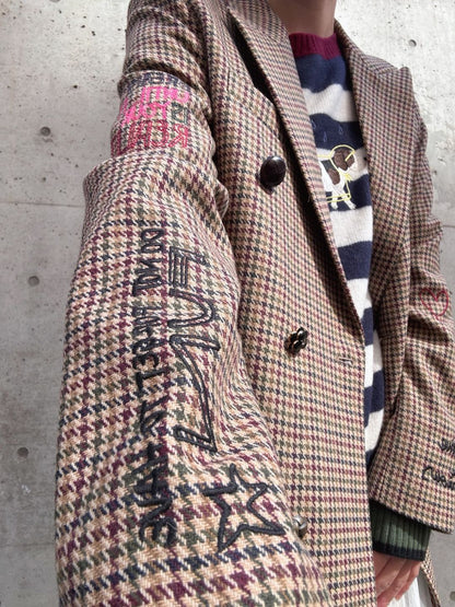VILAGALLO abrigo pata de gallo burdeos noria long jacket