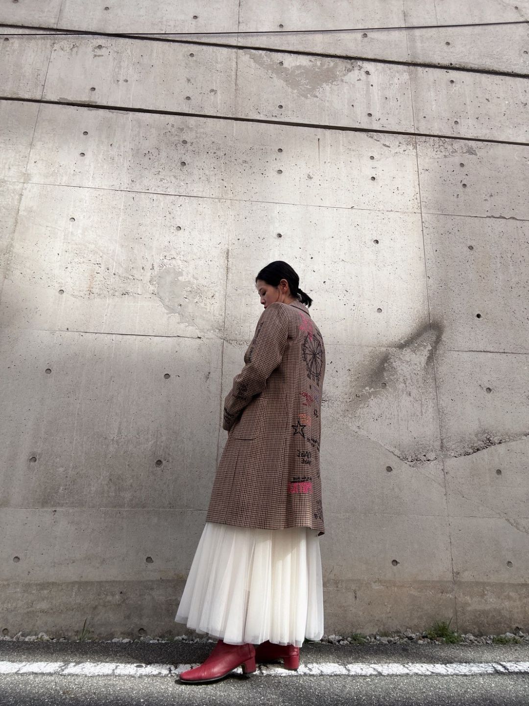 VILAGALLO abrigo pata de gallo burdeos noria long jacket