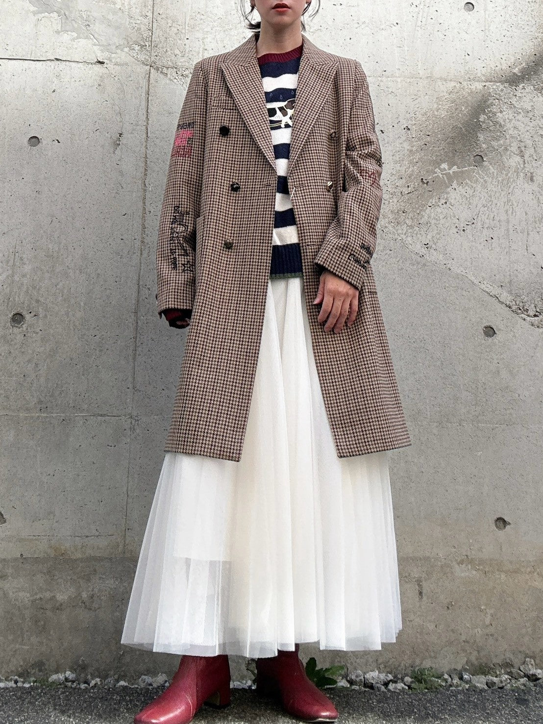 VILAGALLO abrigo pata de gallo burdeos noria long jacket
