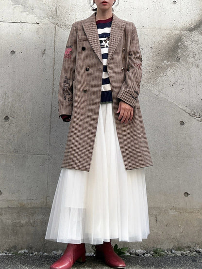 VILAGALLO abrigo pata de gallo burdeos noria long jacket