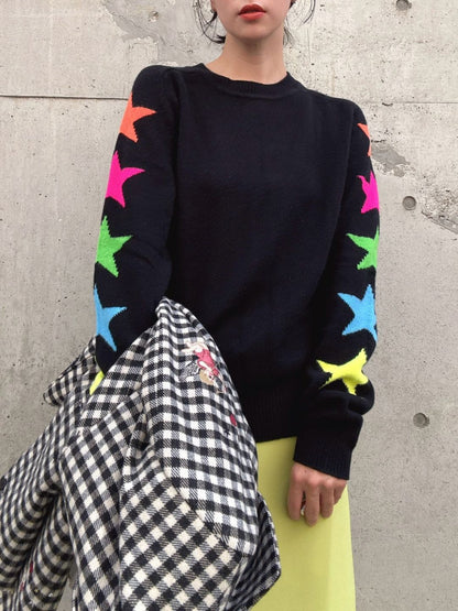 VILAGALLO jersey estrellas intarsia negro wool knit
