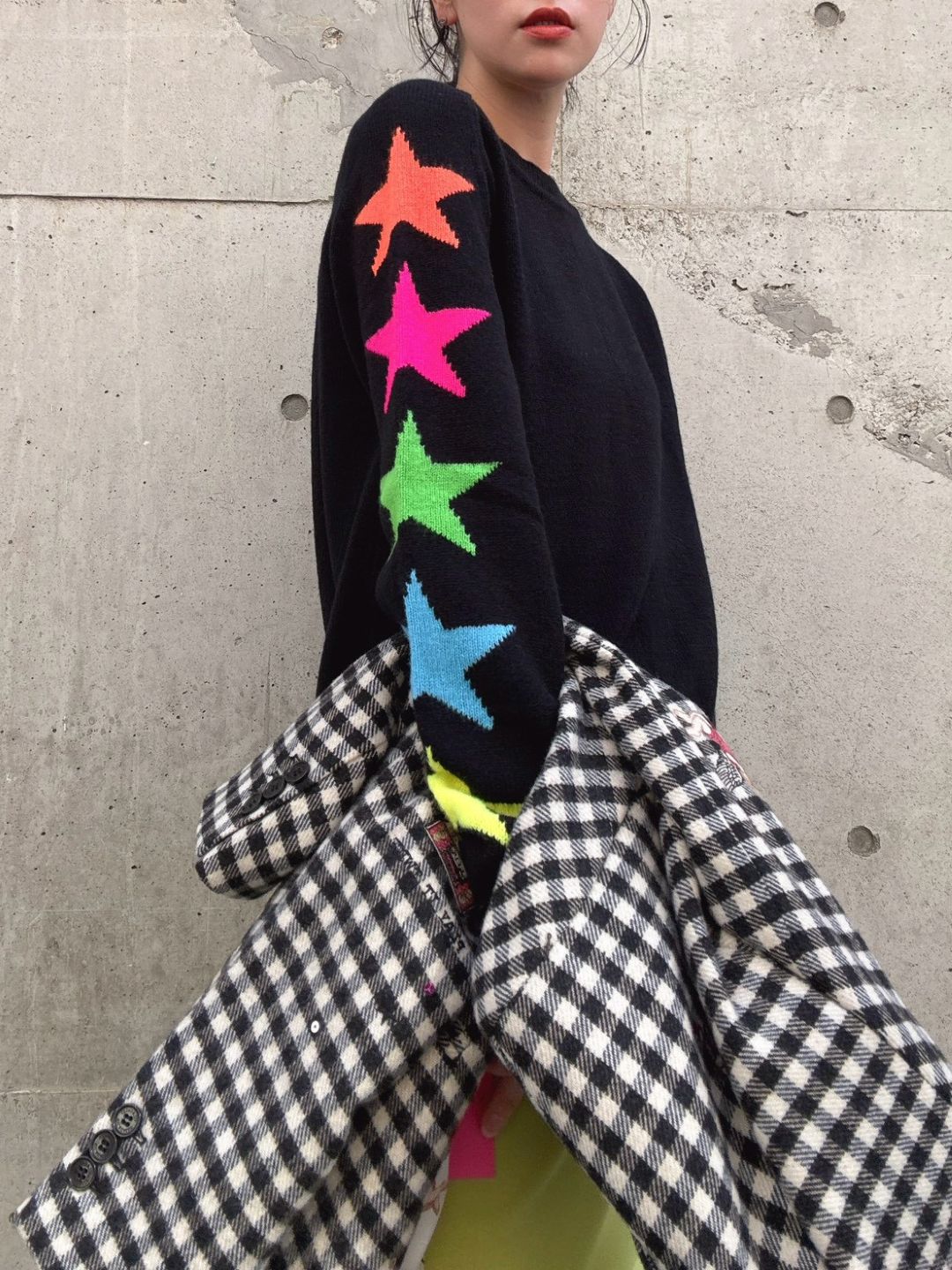 VILAGALLO jersey estrellas intarsia negro wool knit