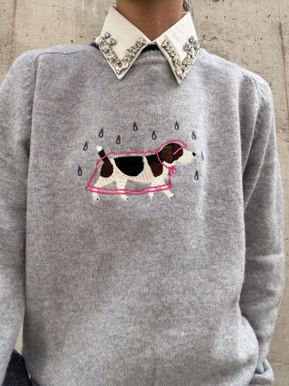 VILAGALLO jersey perro chubasquero bordado gris wool knit