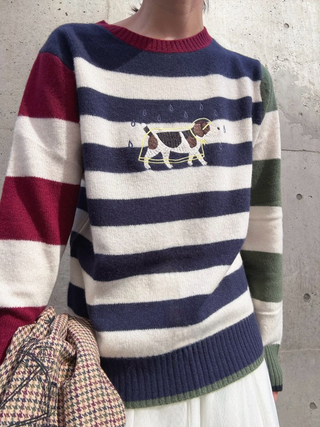 VILAGALLO jersey perro chubasquero bordado rayas marino wool knit