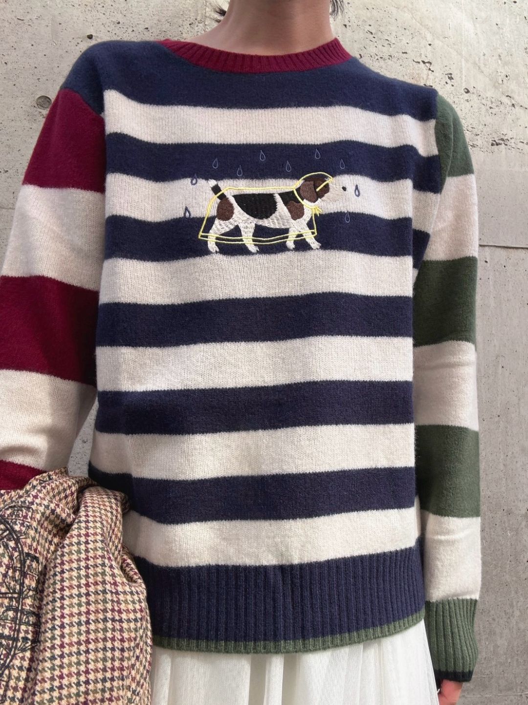 VILAGALLO jersey perro chubasquero bordado rayas marino wool knit
