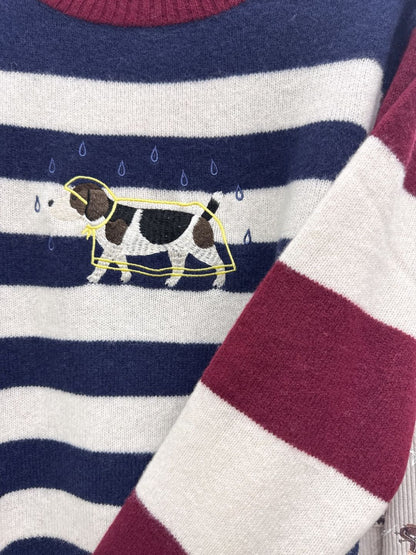 VILAGALLO jersey perro chubasquero bordado rayas marino wool knit