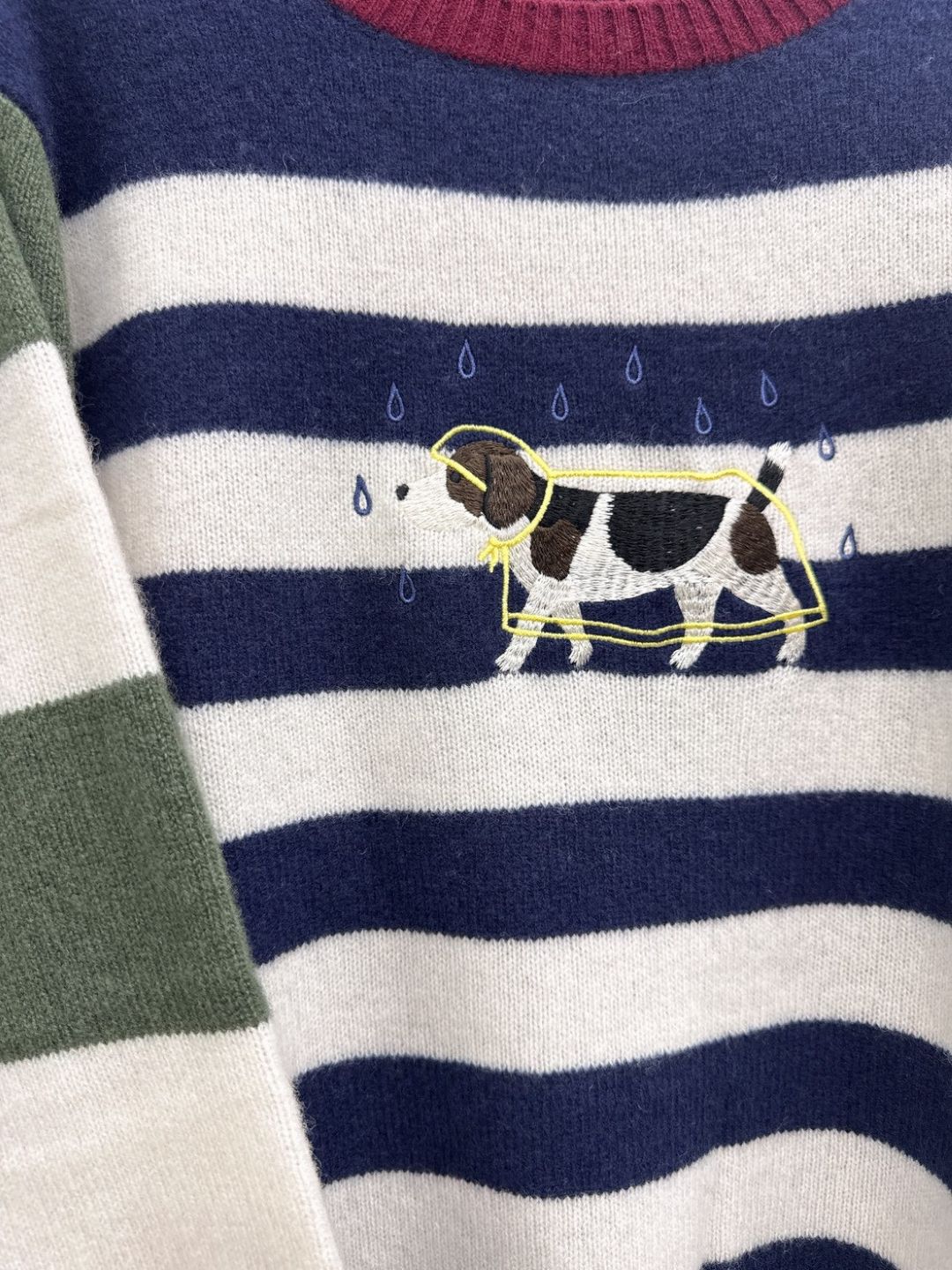 VILAGALLO jersey perro chubasquero bordado rayas marino wool knit