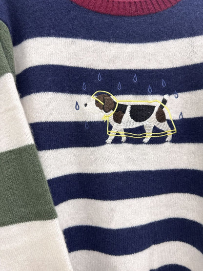 VILAGALLO jersey perro chubasquero bordado rayas marino wool knit