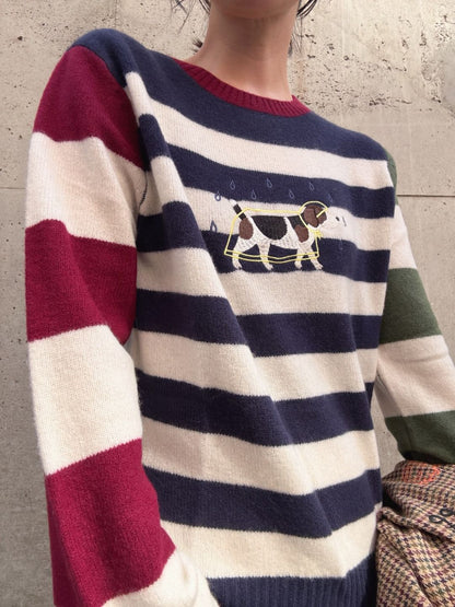 VILAGALLO jersey perro chubasquero bordado rayas marino wool knit