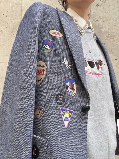 VILAGALLO chaqueta lana azul insignias bordadas jacket