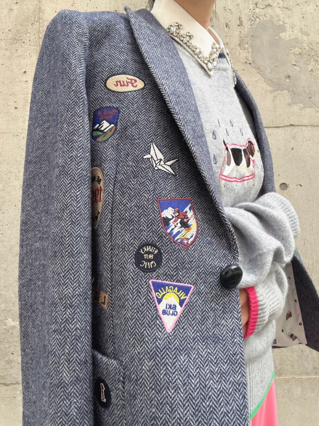 VILAGALLO chaqueta lana azul insignias bordadas jacket