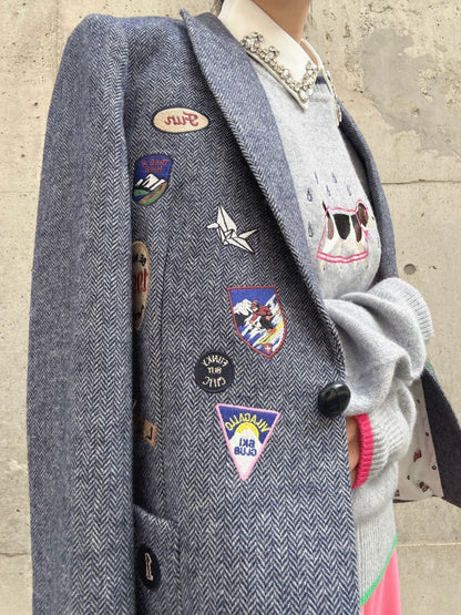 VILAGALLO chaqueta lana azul insignias bordadas jacket