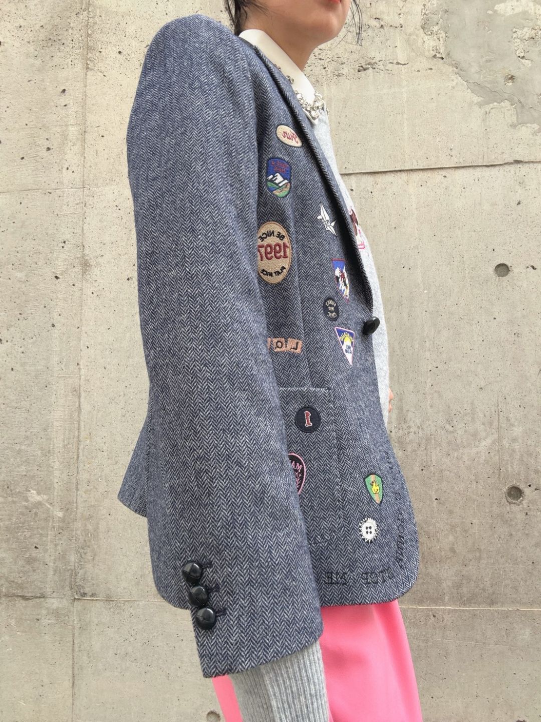 VILAGALLO chaqueta lana azul insignias bordadas jacket
