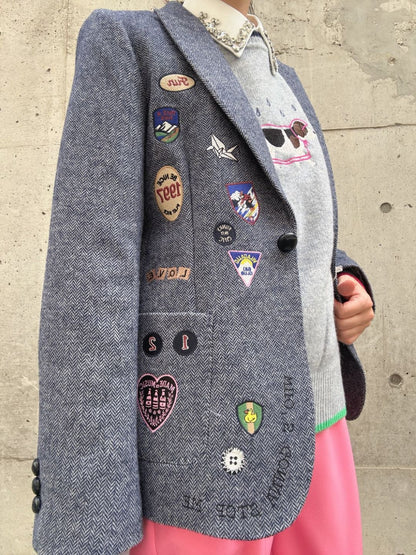 VILAGALLO chaqueta lana azul insignias bordadas jacket