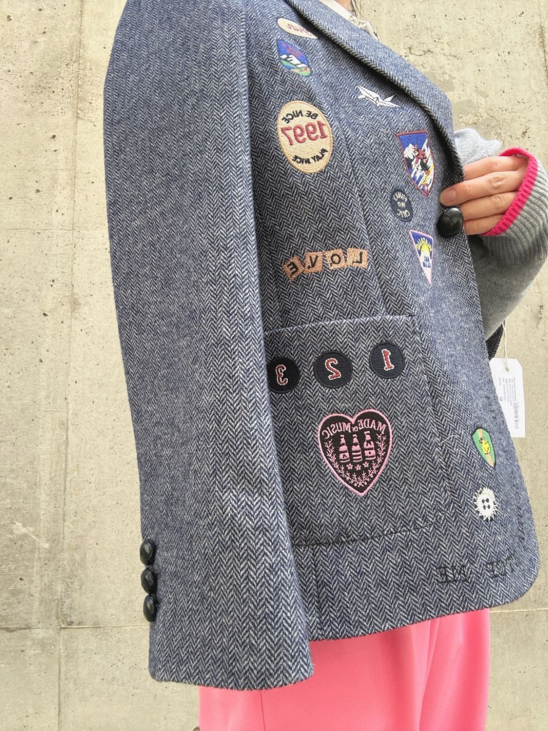 VILAGALLO chaqueta lana azul insignias bordadas jacket