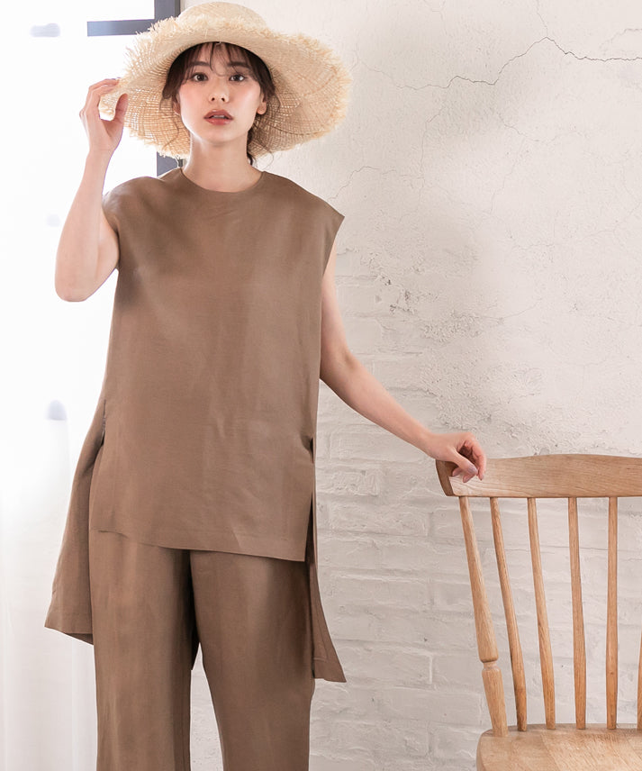 hemp×rayon nosleeve blouse