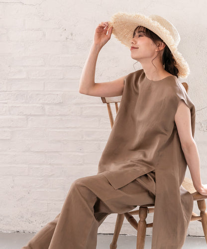 hemp×rayon nosleeve blouse