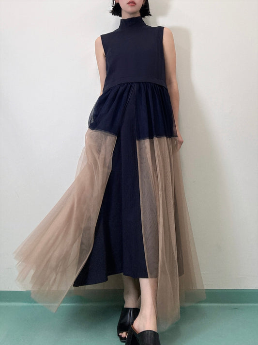 sleeveless bycolor tulle onepiece