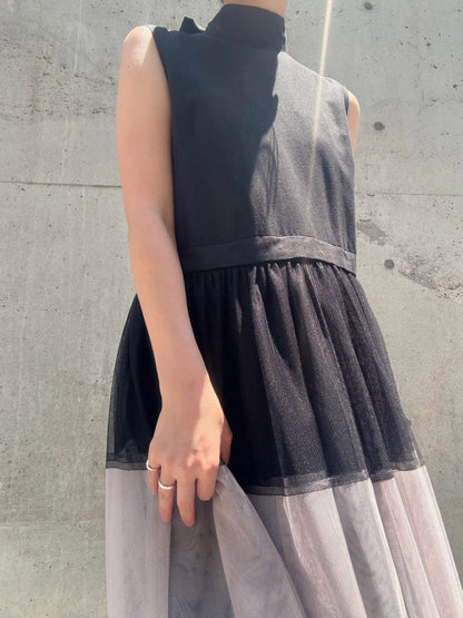 sleeveless bycolor tulle onepiece