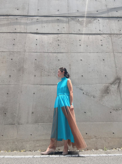 sleeveless bycolor tulle onepiece