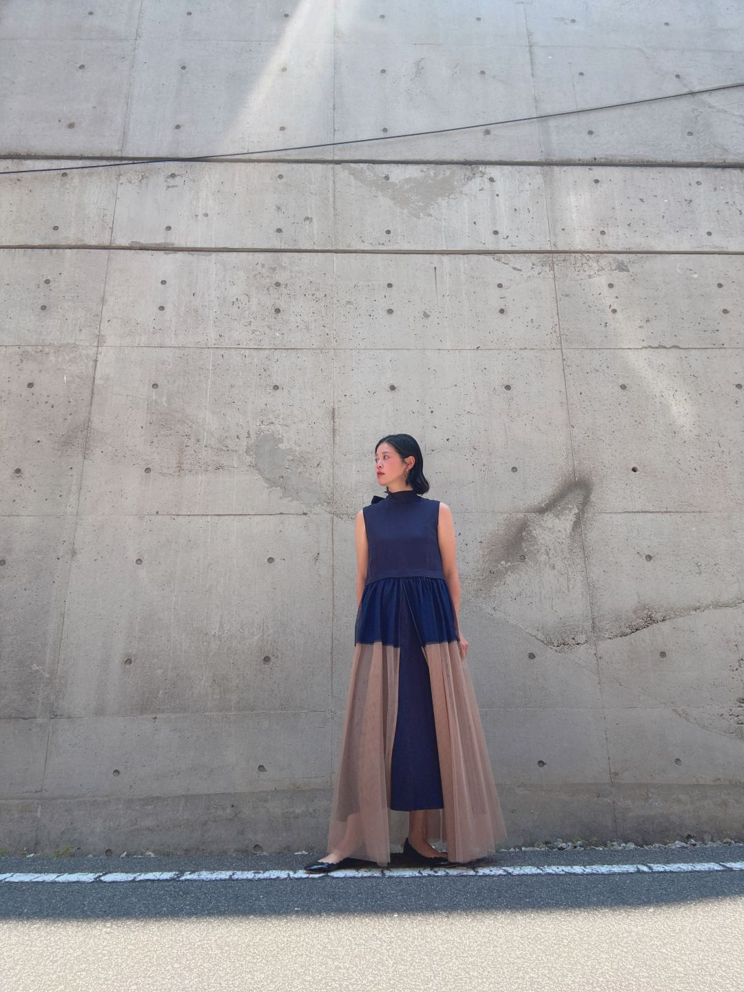 sleeveless bycolor tulle onepiece