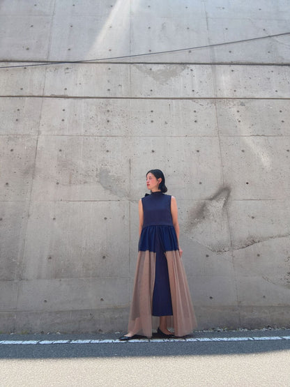 sleeveless bycolor tulle onepiece
