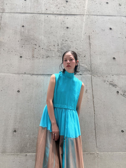 sleeveless bycolor tulle onepiece
