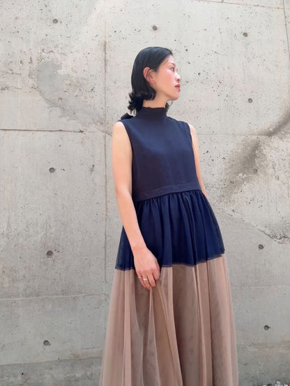 sleeveless bycolor tulle onepiece