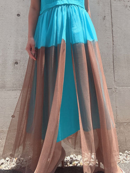 sleeveless bycolor tulle onepiece