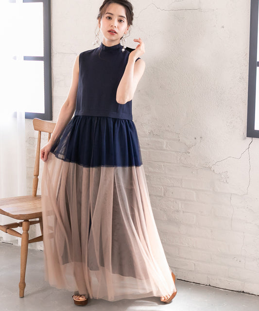 sleeveless bycolor tulle onepiece