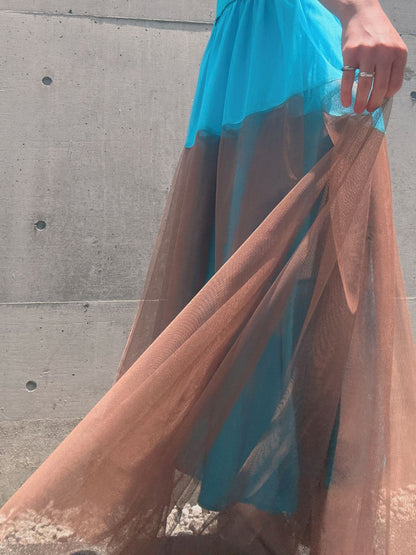 sleeveless bycolor tulle onepiece