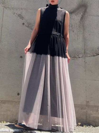sleeveless bycolor tulle onepiece