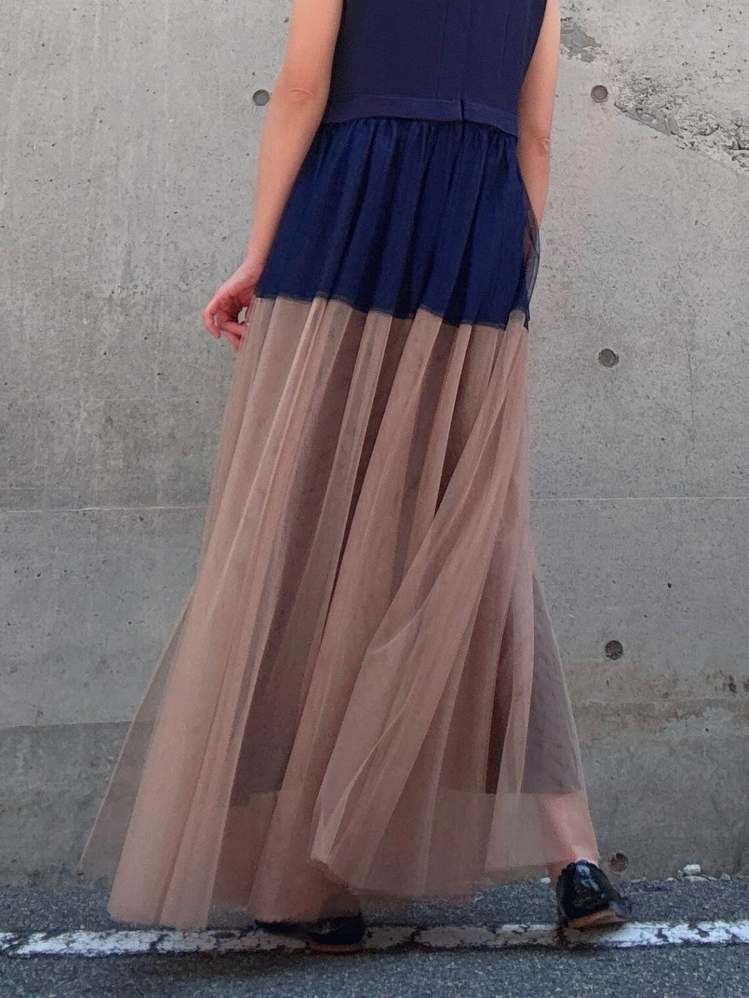 sleeveless bycolor tulle onepiece
