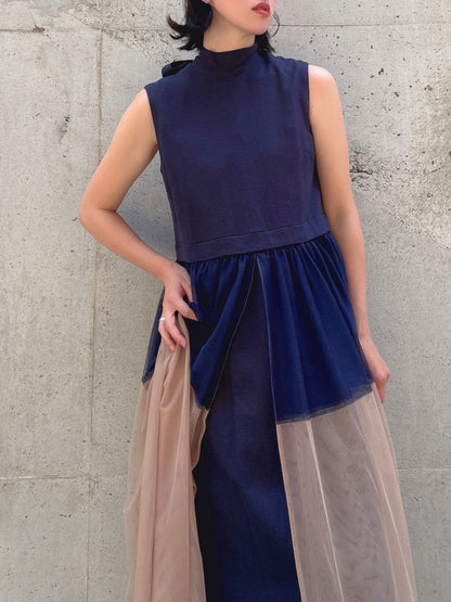 sleeveless bycolor tulle onepiece