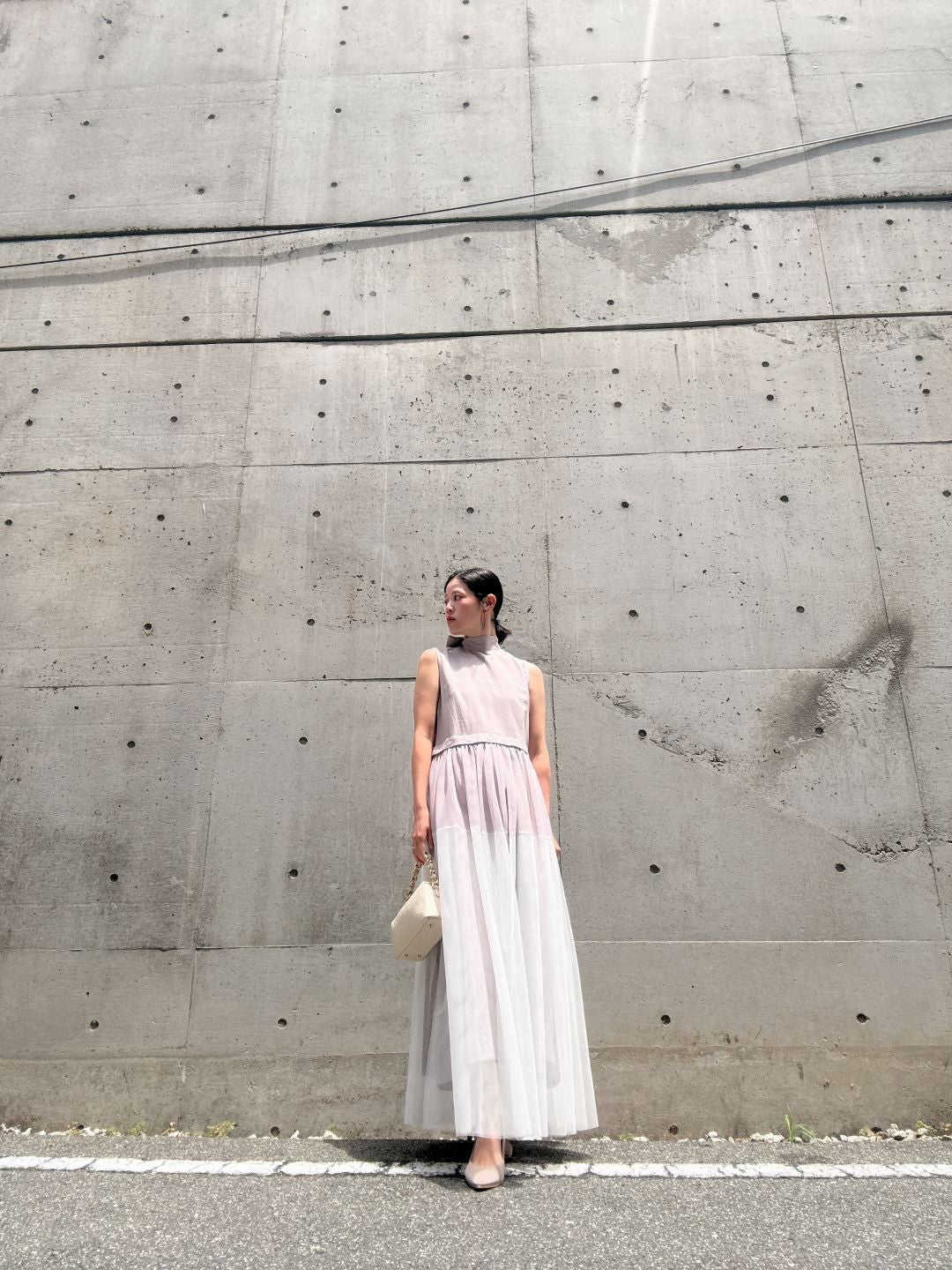 sleeveless bycolor tulle onepiece