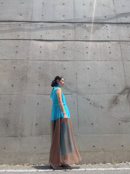 sleeveless bycolor tulle onepiece