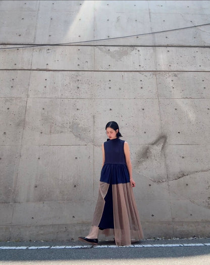 sleeveless bycolor tulle onepiece