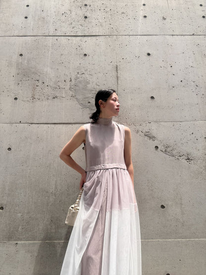 sleeveless bycolor tulle onepiece