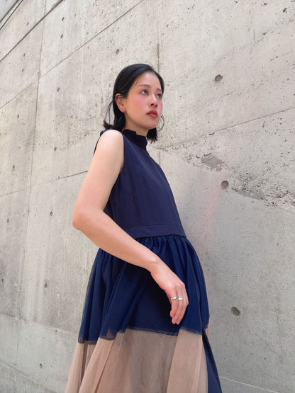 sleeveless bycolor tulle onepiece