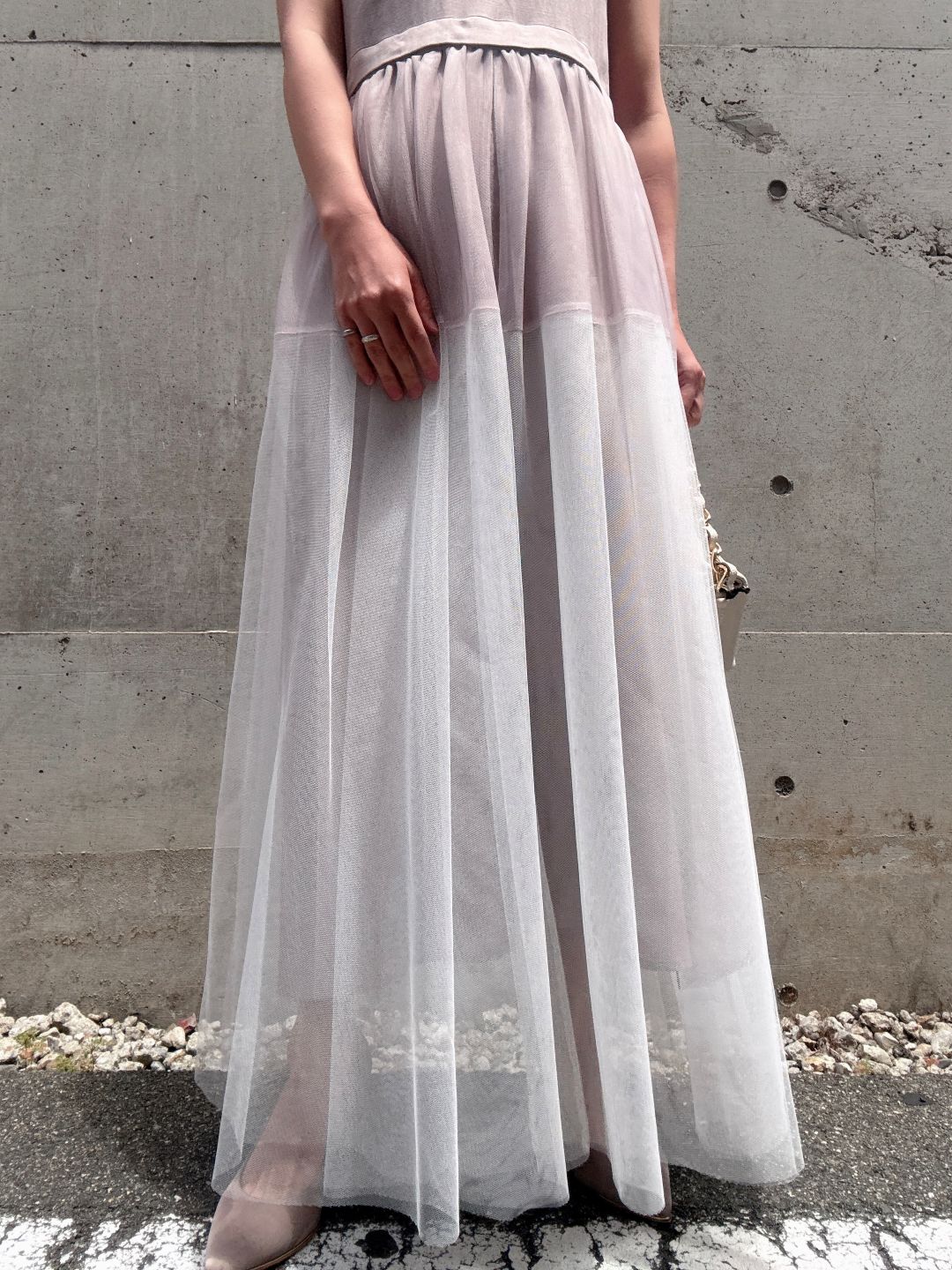 sleeveless bycolor tulle onepiece