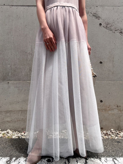 sleeveless bycolor tulle onepiece