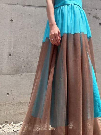 sleeveless bycolor tulle onepiece
