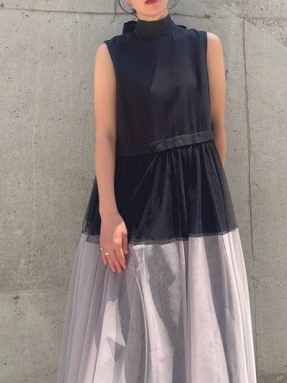 sleeveless bycolor tulle onepiece