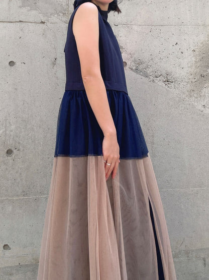 sleeveless bycolor tulle onepiece