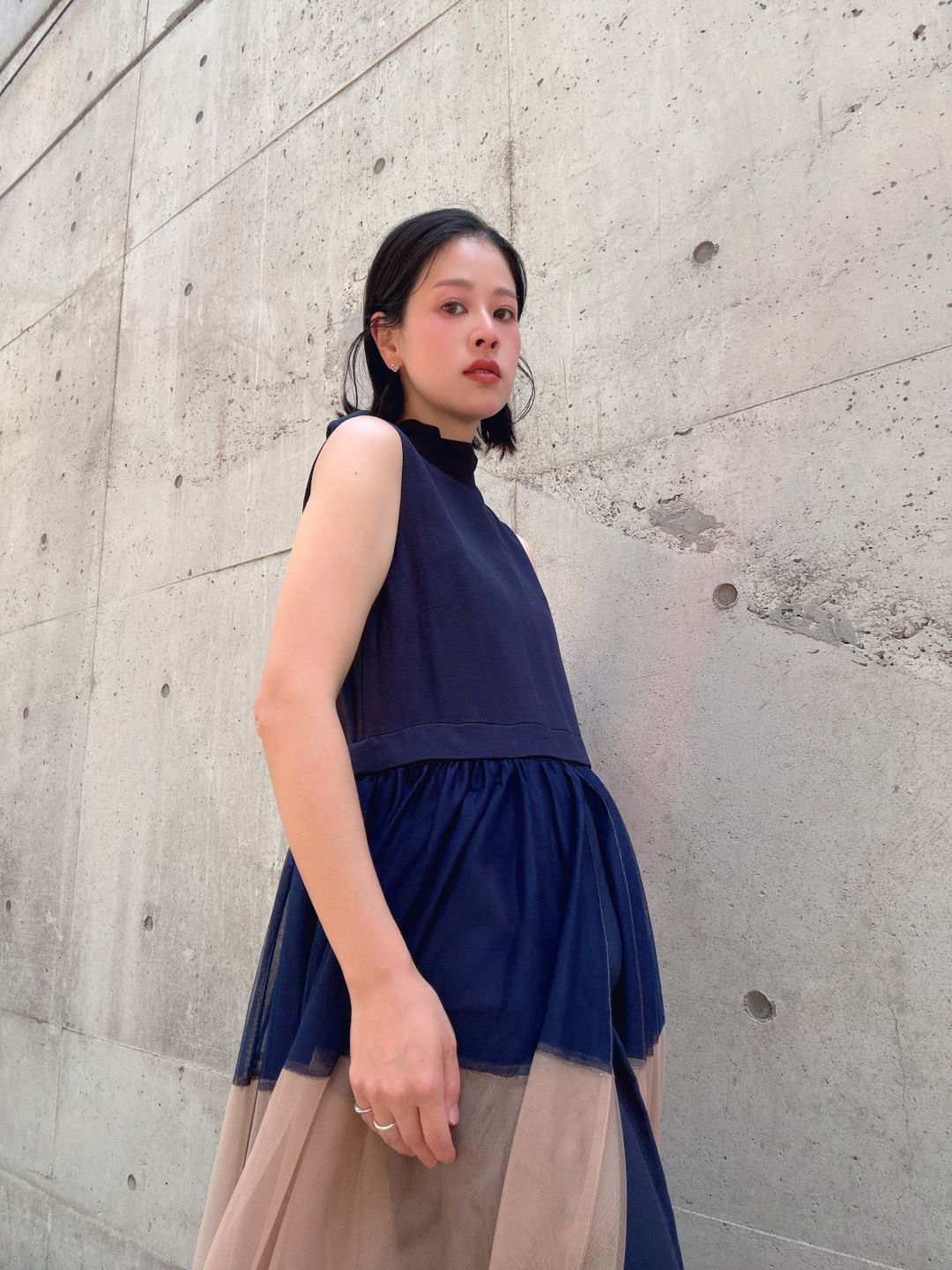 sleeveless bycolor tulle onepiece