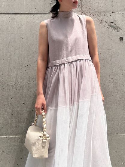 sleeveless bycolor tulle onepiece