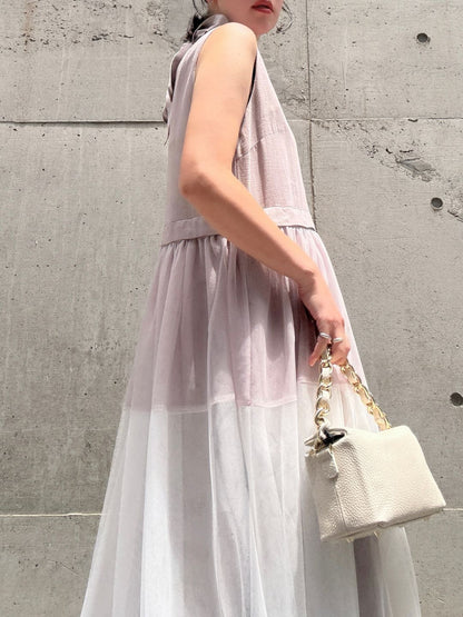 sleeveless bycolor tulle onepiece