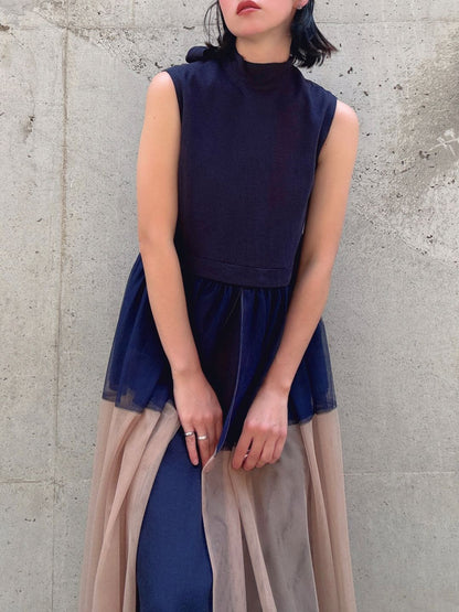 sleeveless bycolor tulle onepiece