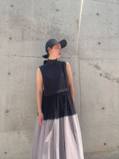 sleeveless bycolor tulle onepiece
